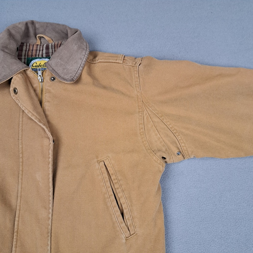 Cabelas Duck Canvas Blanket Lined Jacket Womens Medium Leather Collar Chore Coat - Picture 5 of 16